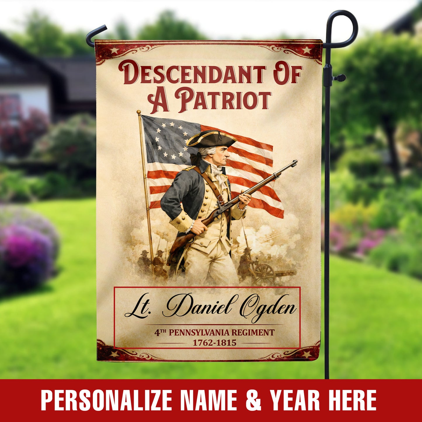 Personalized 250th Anniversary USA Flag - Descendant of a Patriot, Customizable Name