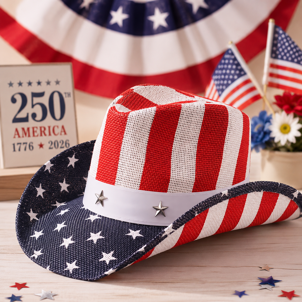 Western America Flag Vintage Cowboy Hat- USA Patriotic Fedora Hat