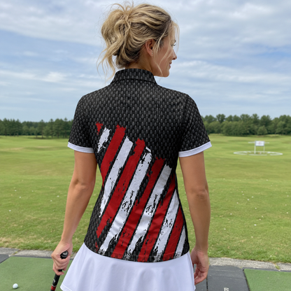 Distressed USA Flag Golf Polo Shirt - Black America Sports Top