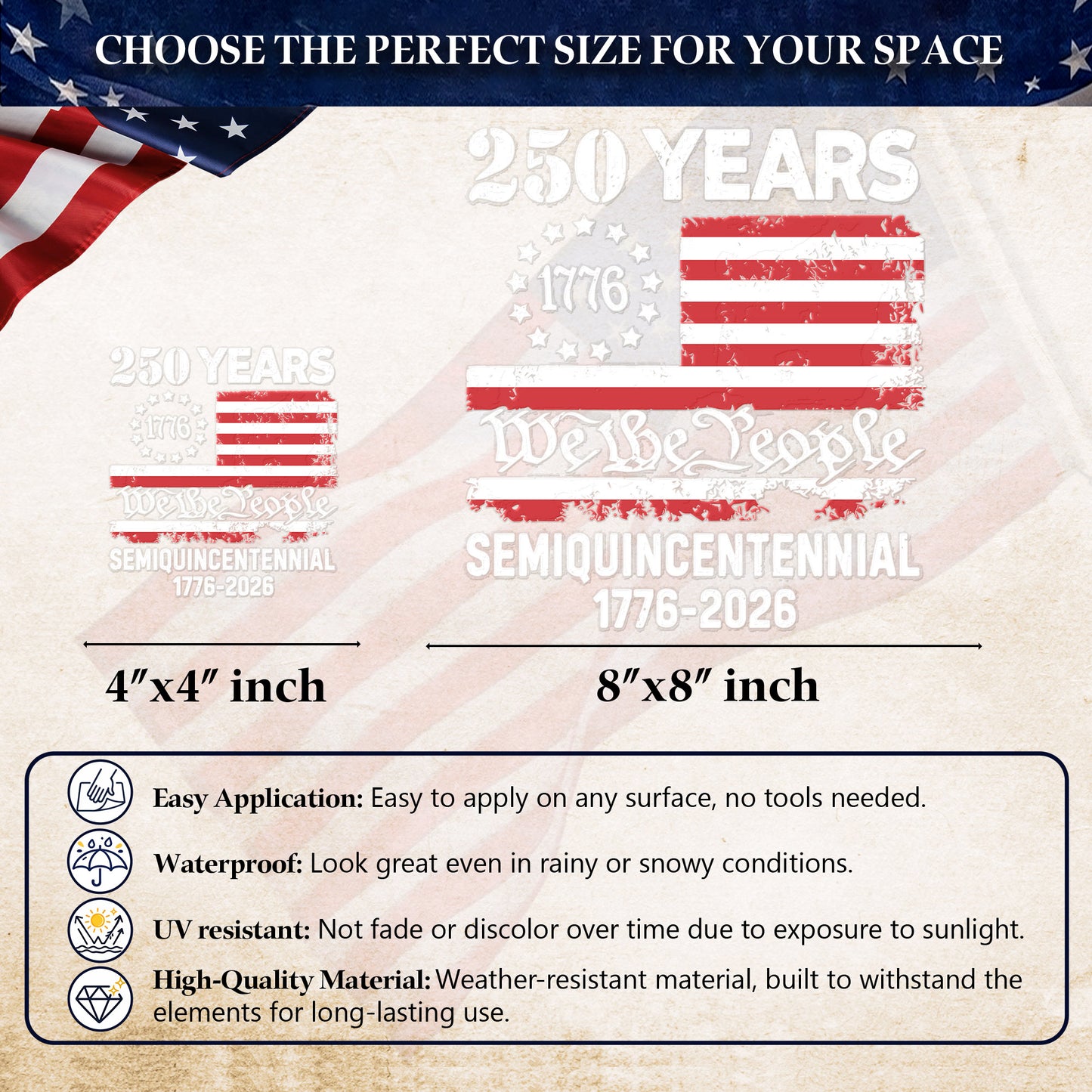 🔥 LIMITED TIME OFFER - Semiquincentennial 250 Years USA Flag High Quality UV DTF 3D Decal