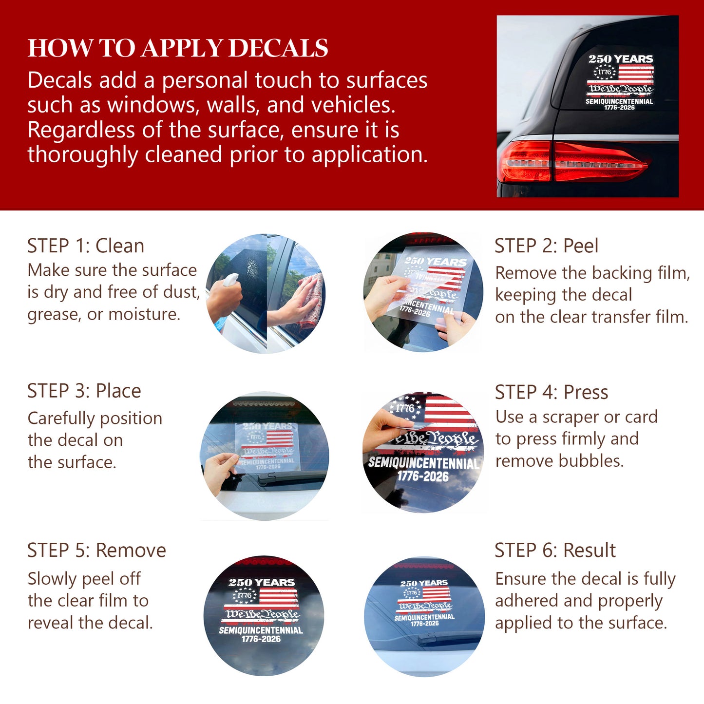 🔥 LIMITED TIME OFFER - Semiquincentennial 250 Years USA Flag High Quality UV DTF 3D Decal