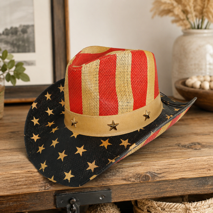 Western America Flag Vintage Cowboy Hat- USA Patriotic Fedora Hat