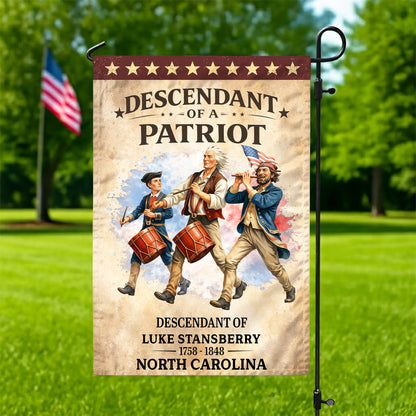 Personalized Descendant of a Patriot Spirit of 76 - USA 250th Anniversary Garden Flag