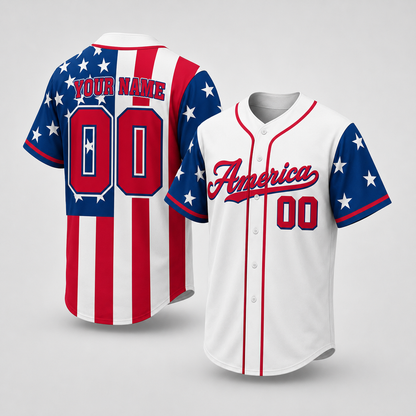 Custom Name American Flag Baseball Jersey - Personalized USA Shirt
