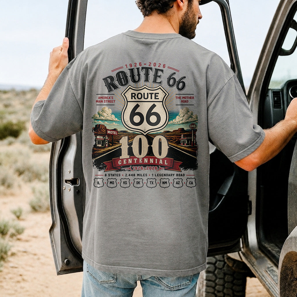[Two Side] Route 66 Centennial 8 States 2448 Miles Unisex T-Shirt 1926-2026