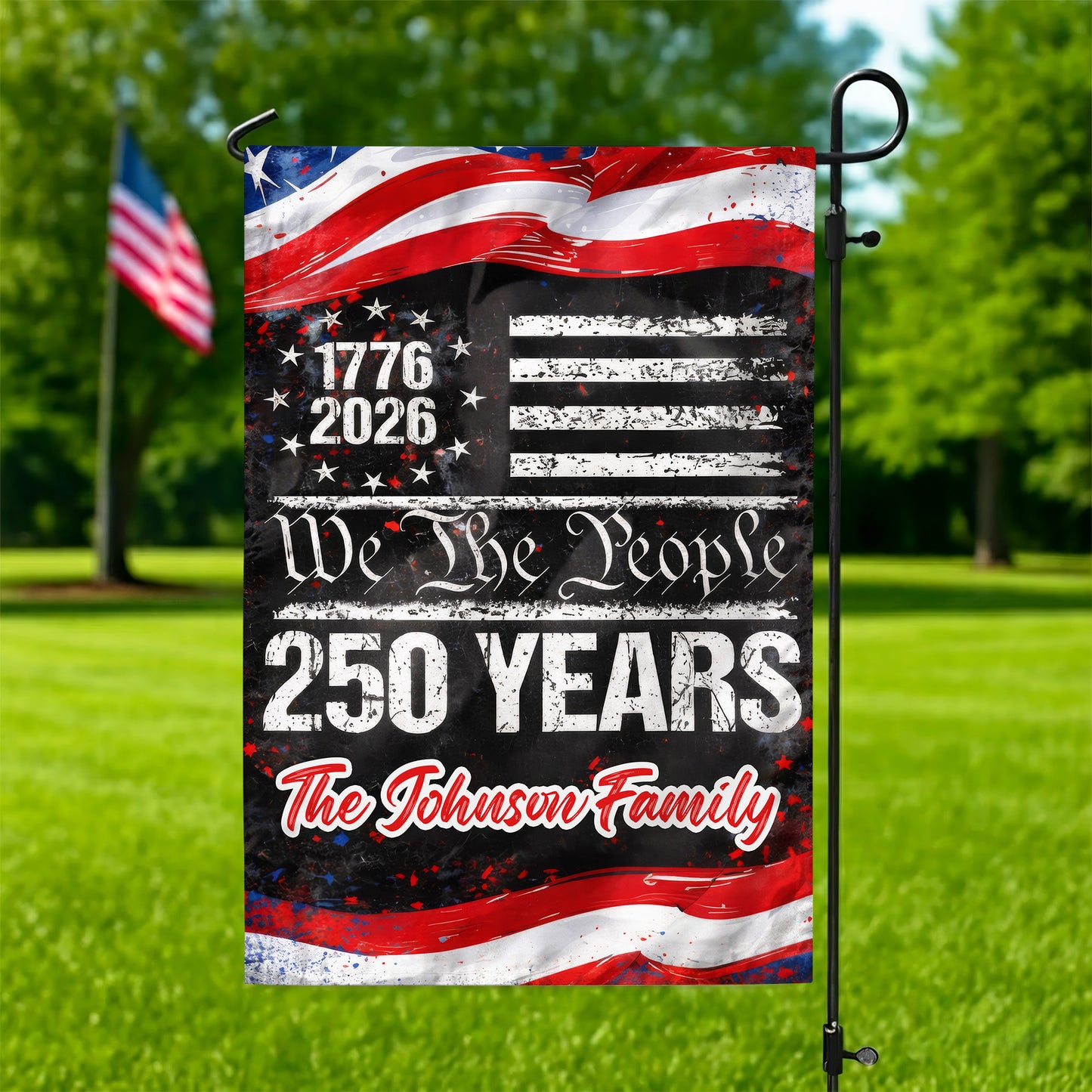 Personalized 250 Years USA Flag – We The People Design with Family Name, 1776-2026