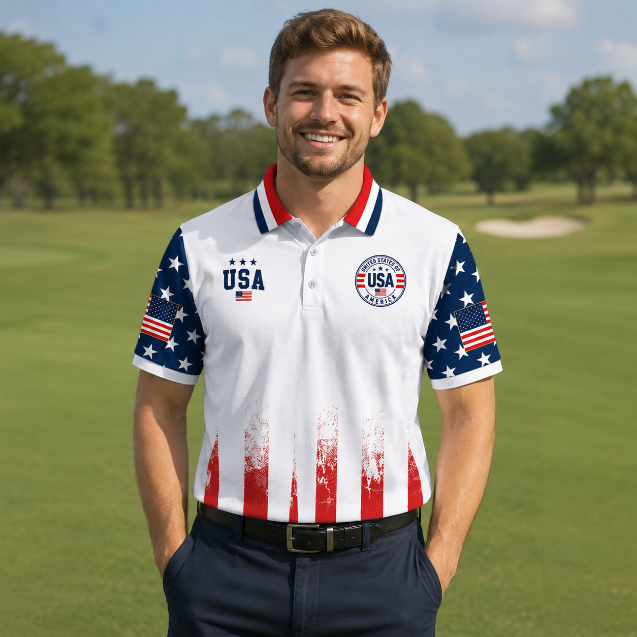 United We Stand America 1776 Polo Shirt - USA Flag Golf Shirt