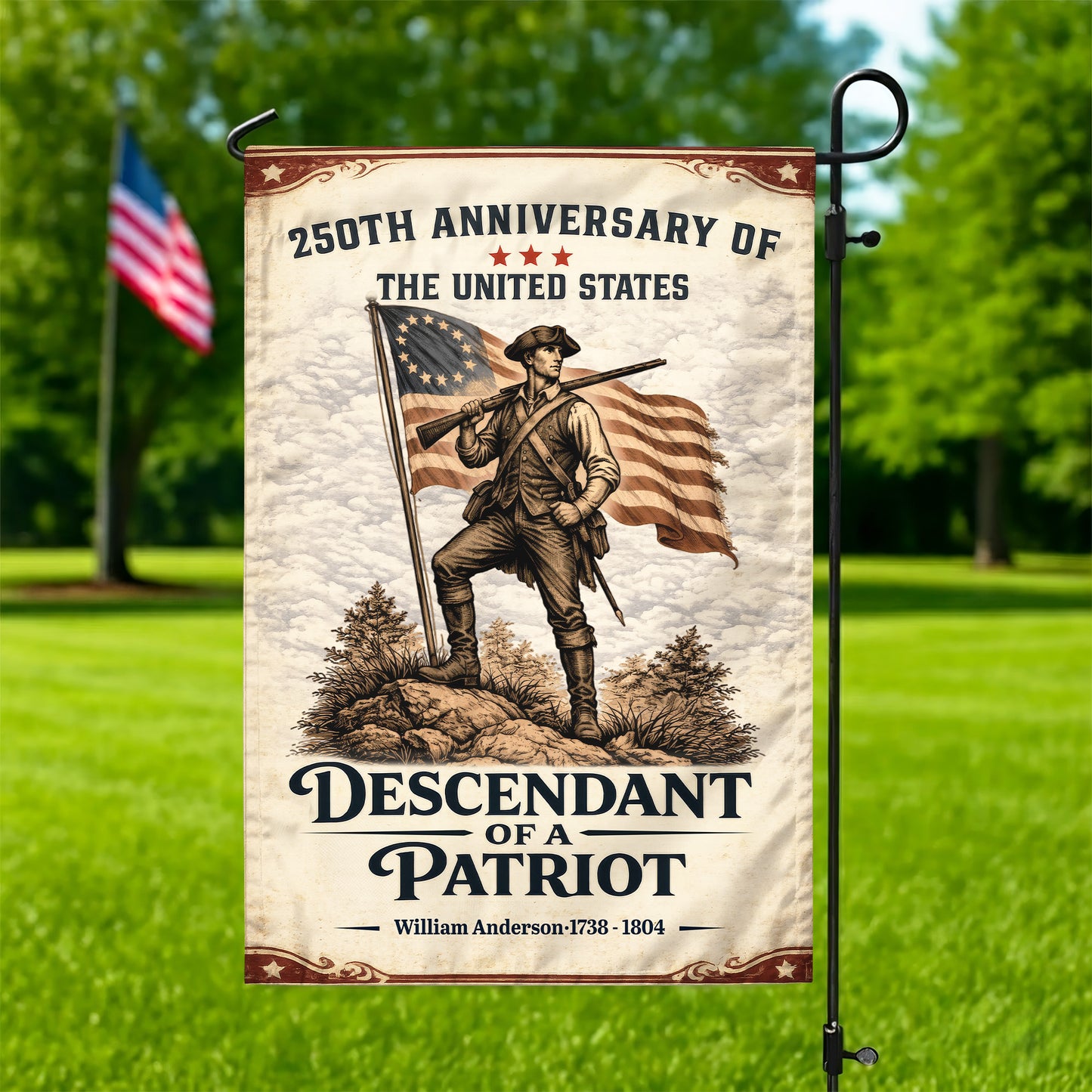 USA 250th Anniversary Flag – Personalized with 'Descendant of a Patriot' 1776-2026