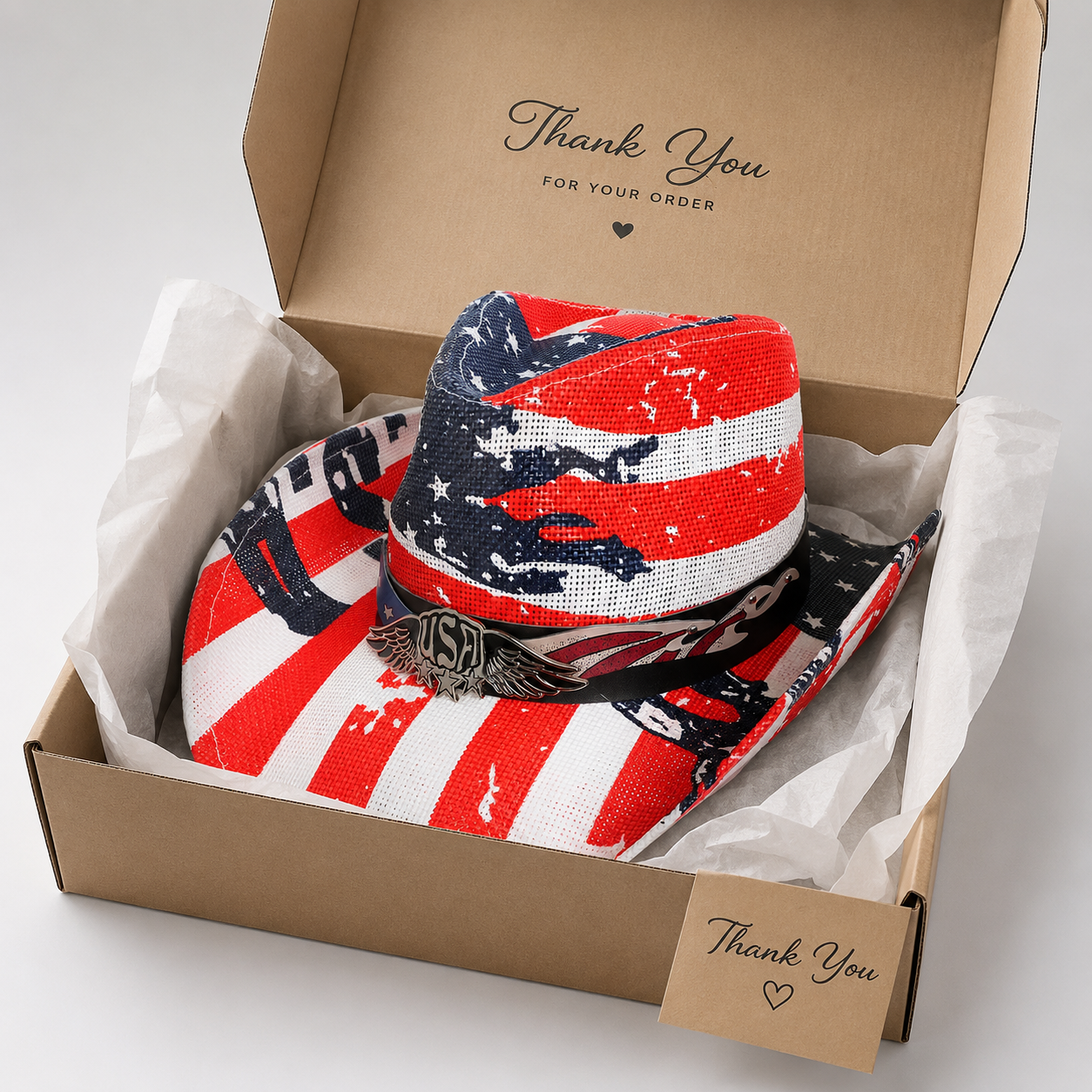 Patriotic Western USA Flag Paper Braid Cowboy Hat - USA 250th Anniversary Fedora Hat
