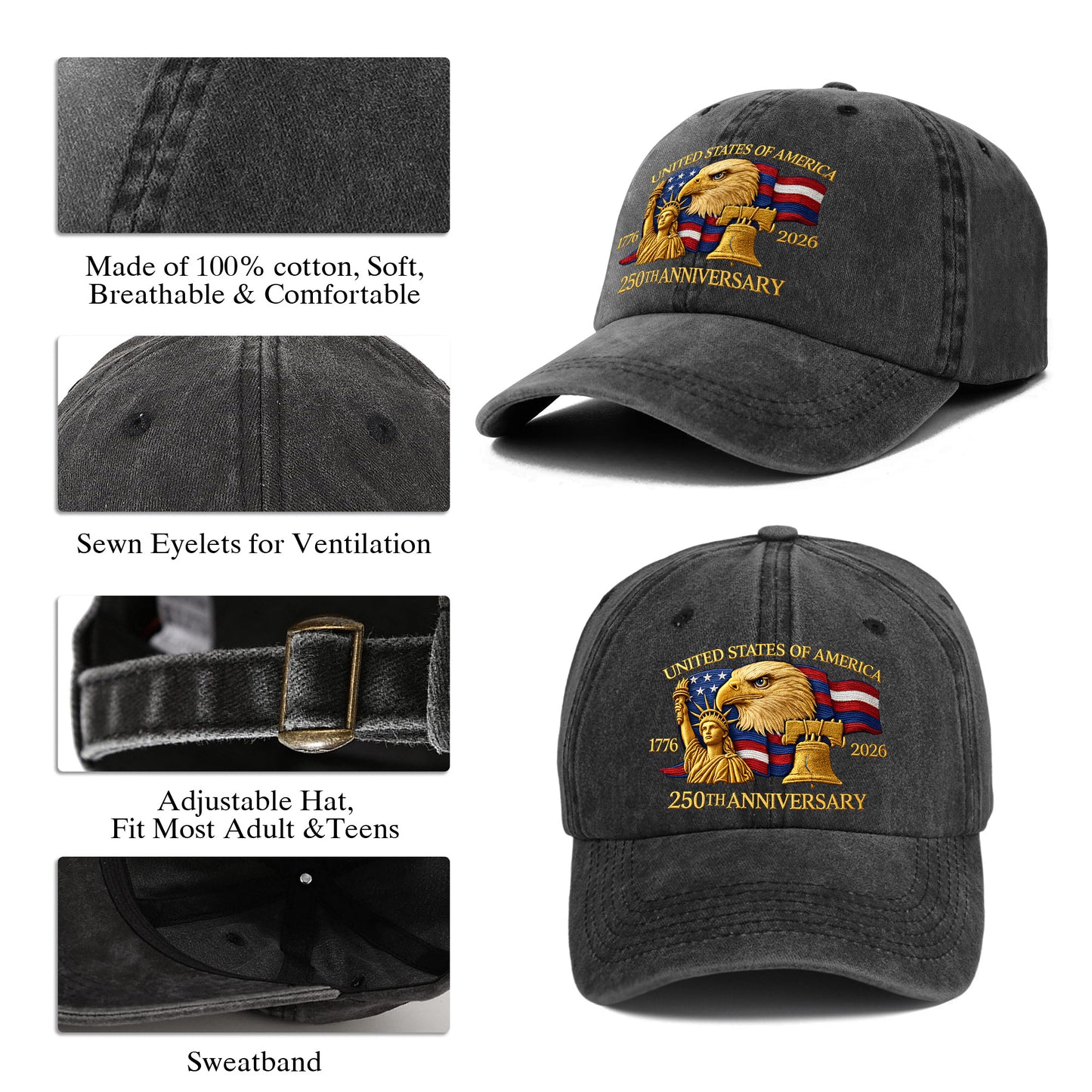 Personalized 250 Years Anniversary Printed Vintage Washed Baseball Cap | 250th Anniversary Hat