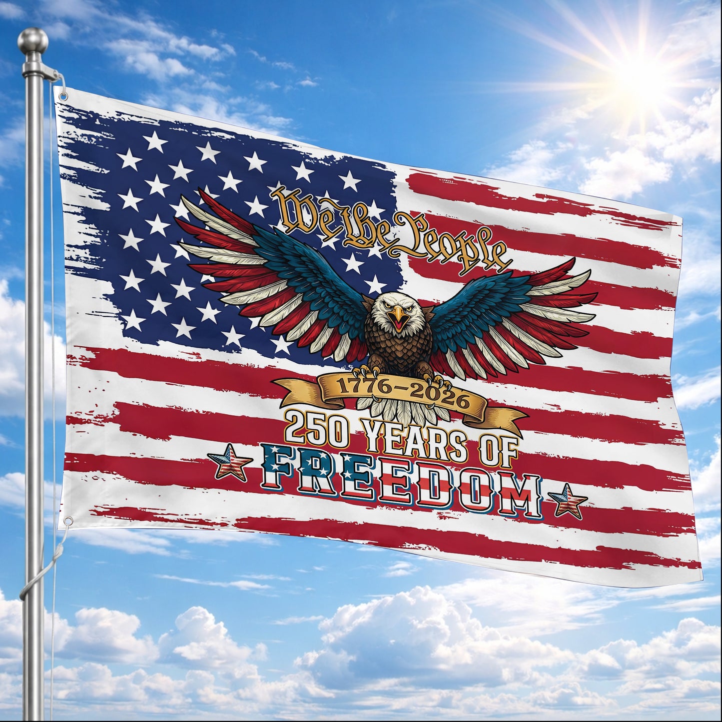 USA 250th Anniversary Flag – We The People with Eagle & Freedom Design, 1776-2026
