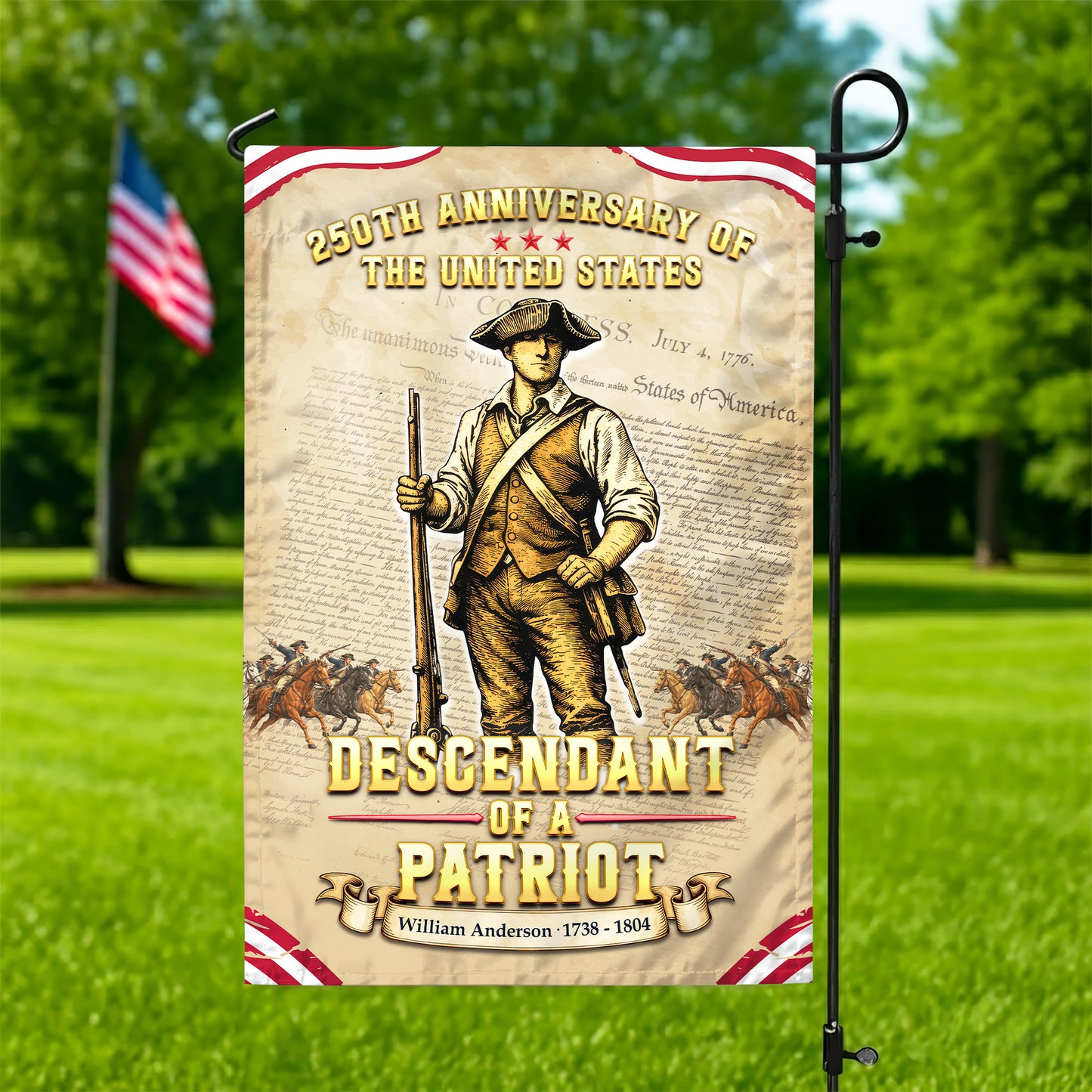 Personalized 250th Anniversary Flag – Descendant of a Patriot, USA 1776-2026