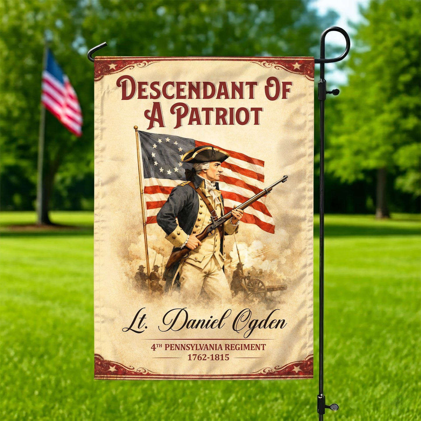 Personalized 250th Anniversary USA Flag - Descendant of a Patriot, Customizable Name