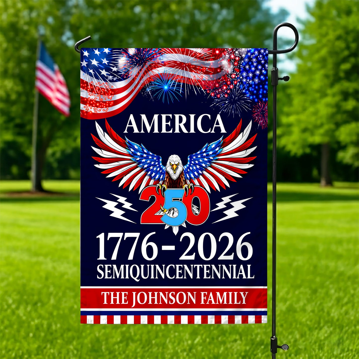 Personalized American Flag 250th Anniversary 1776-2026 Patriotic Eagle Fireworks Semiquincentennial