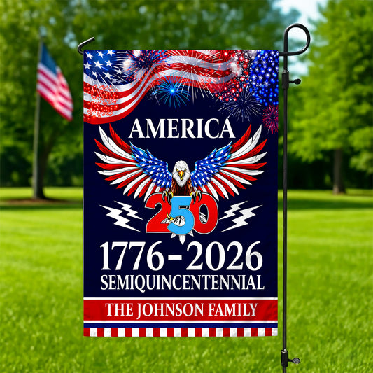 Personalized American Flag 250th Anniversary 1776-2026 Patriotic Eagle Fireworks Semiquincentennial