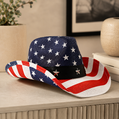 Western America Flag Stars & Stripes Cowboy Hat- USA Patriotic Fedora Hat
