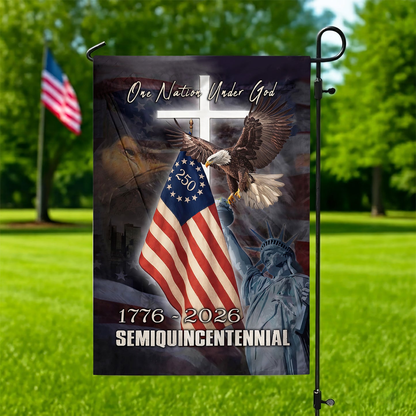 250th Anniversary American Flag, One Nation Under God Patriotic Eagle