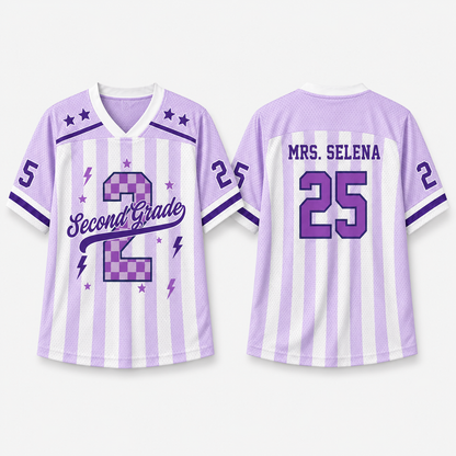 Personalized Grade And Name Preppy Stripes Stars Teacher Mesh Jersey