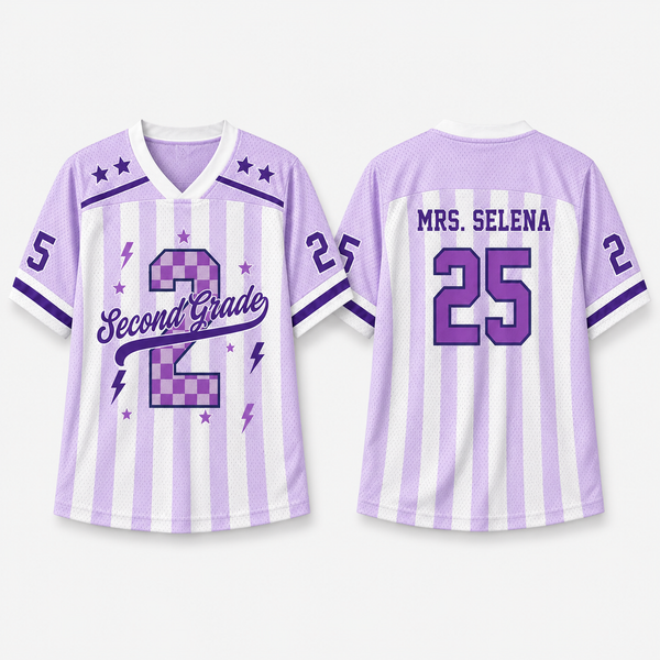 Personalized Grade And Name Preppy Stripes Stars Teacher Mesh Jersey
