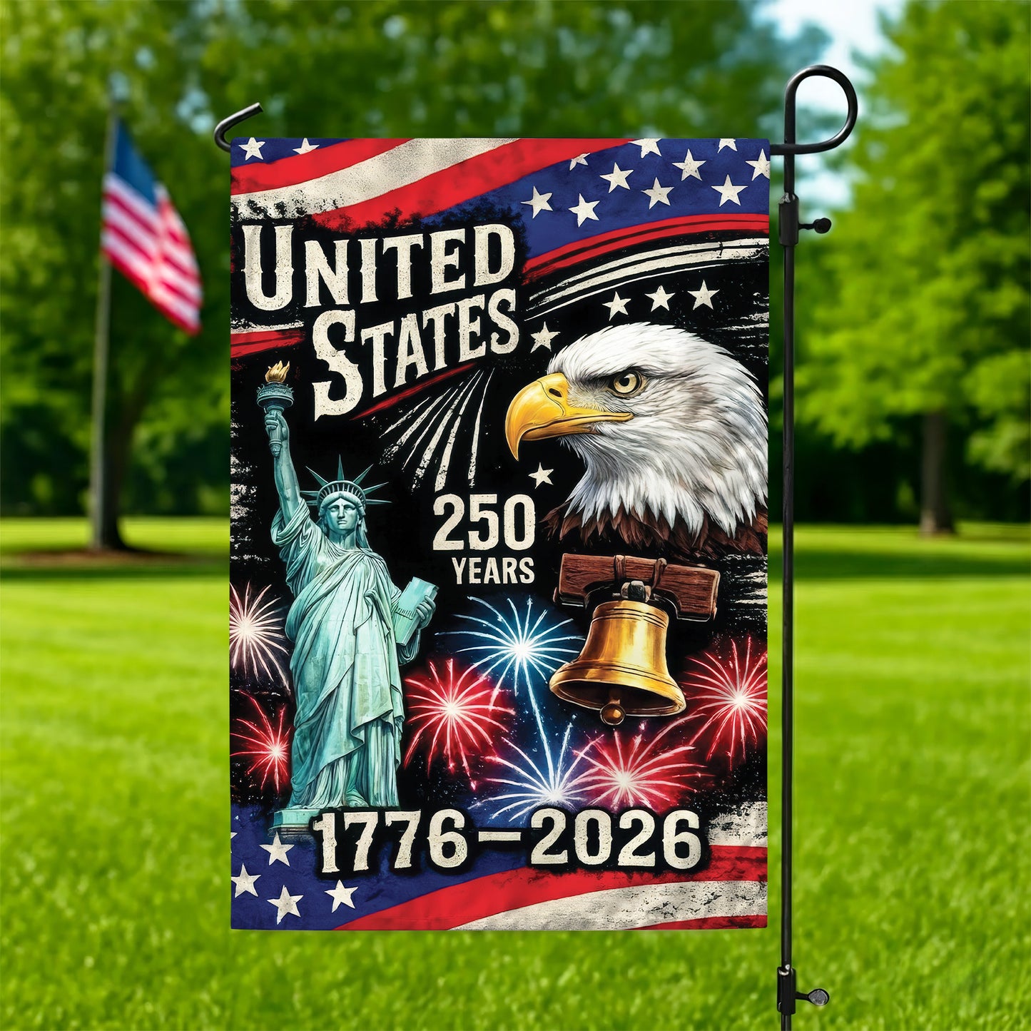 United States 250th Anniversary Flag - 1776-2026 with Eagle and Statue of Liberty