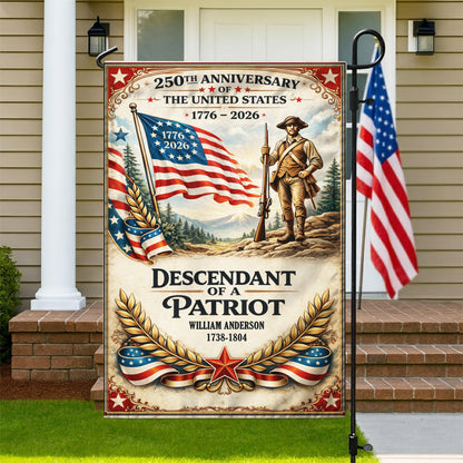 250th Anniversary USA Flag – Personalized 'Descendant of a Patriot' 1776-2026