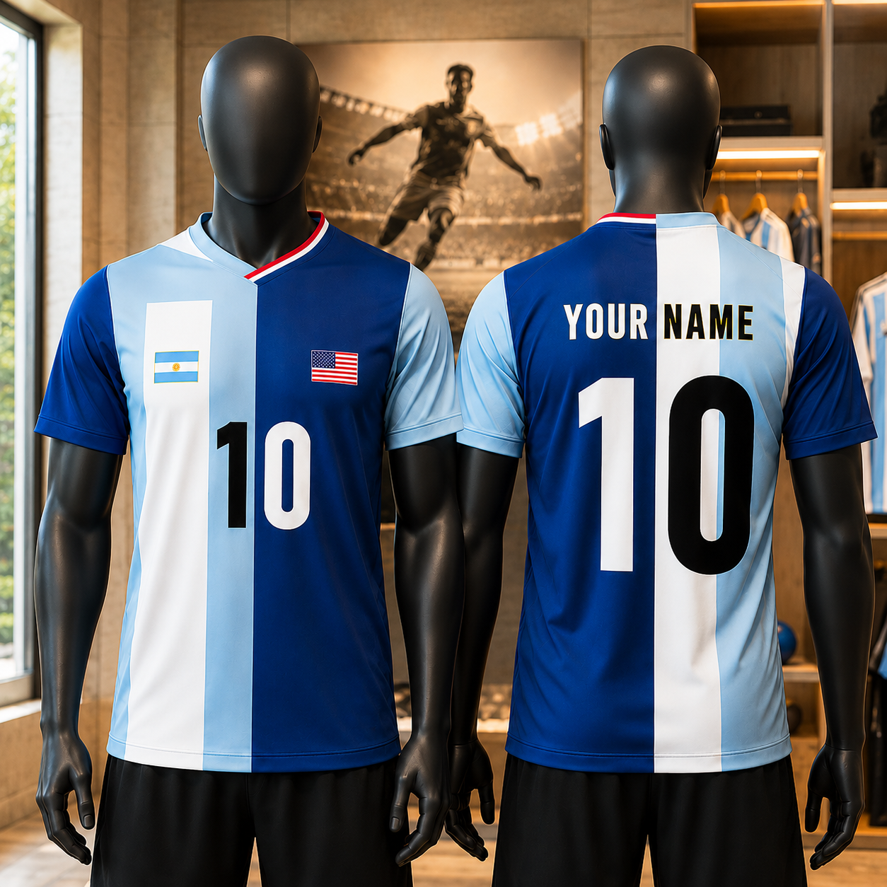 Personalized Half & Half Argentina USA Split Soccer Jersey