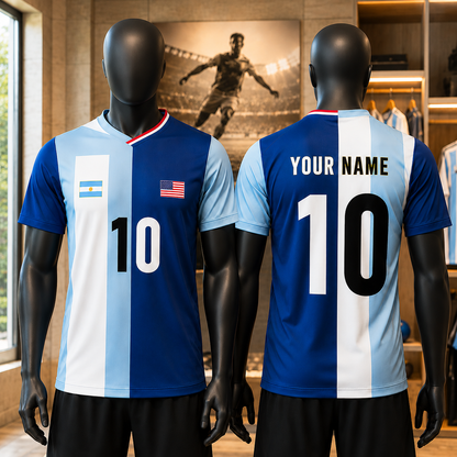 Personalized Half & Half Argentina USA Split Soccer Jersey