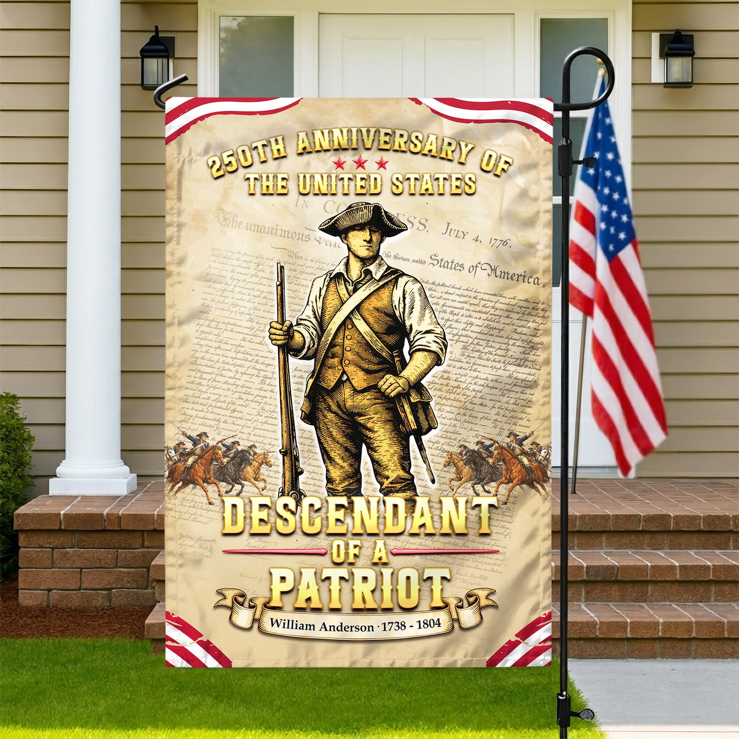 Personalized 250th Anniversary Flag – Descendant of a Patriot, USA 1776-2026
