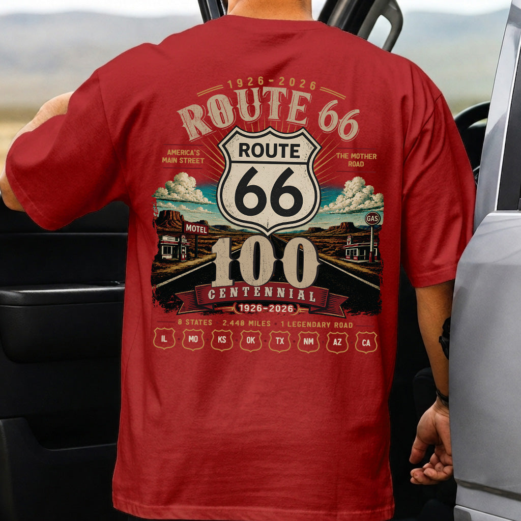 [Two Side] Route 66 Centennial 8 States 2448 Miles Unisex T-Shirt 1926-2026