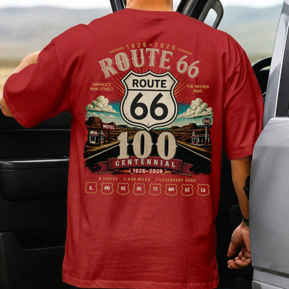 [Two Side] Route 66 Centennial 8 States 2448 Miles Unisex T-Shirt 1926-2026