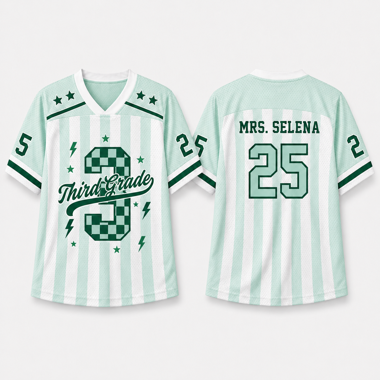 Personalized Grade And Name Preppy Stripes Stars Teacher Mesh Jersey