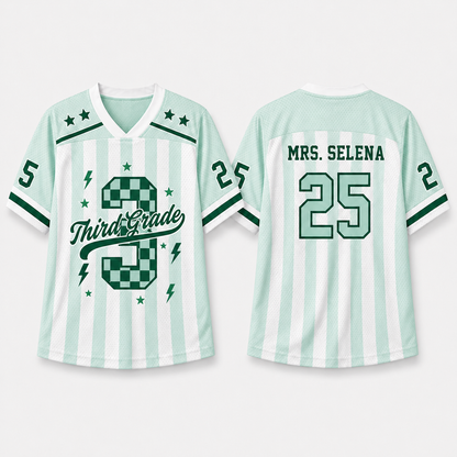 Personalized Grade And Name Preppy Stripes Stars Teacher Mesh Jersey
