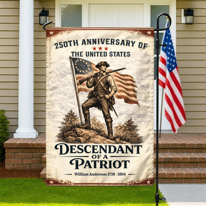 USA 250th Anniversary Flag – Personalized with 'Descendant of a Patriot' 1776-2026
