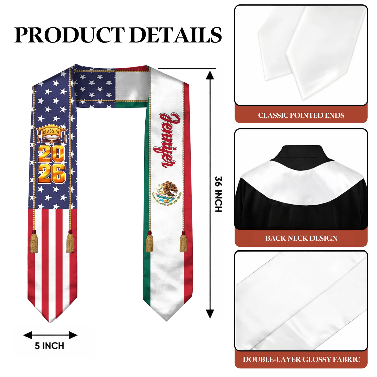 Country Flag Class of 2026 Stoles Sash, Graduation Gift, Senior Gift