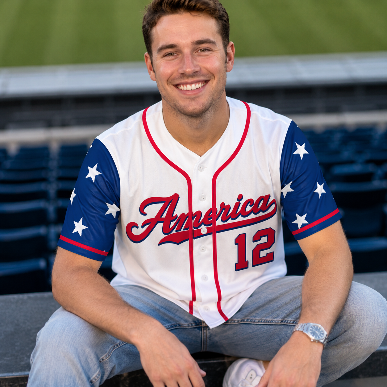 Custom Name American Flag Baseball Jersey - Personalized USA Shirt
