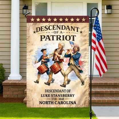 Personalized Descendant of a Patriot Spirit of 76 - USA 250th Anniversary Garden Flag
