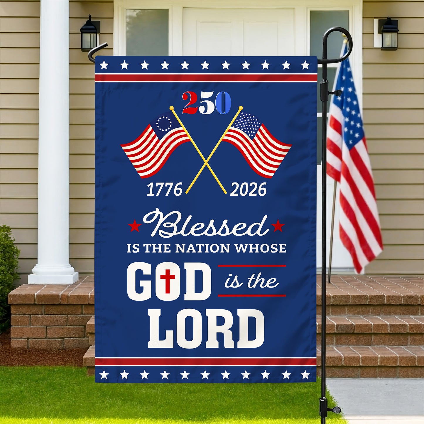 Blessed Is The Nation 250th Anniversary Flag, American Patriotic Decor