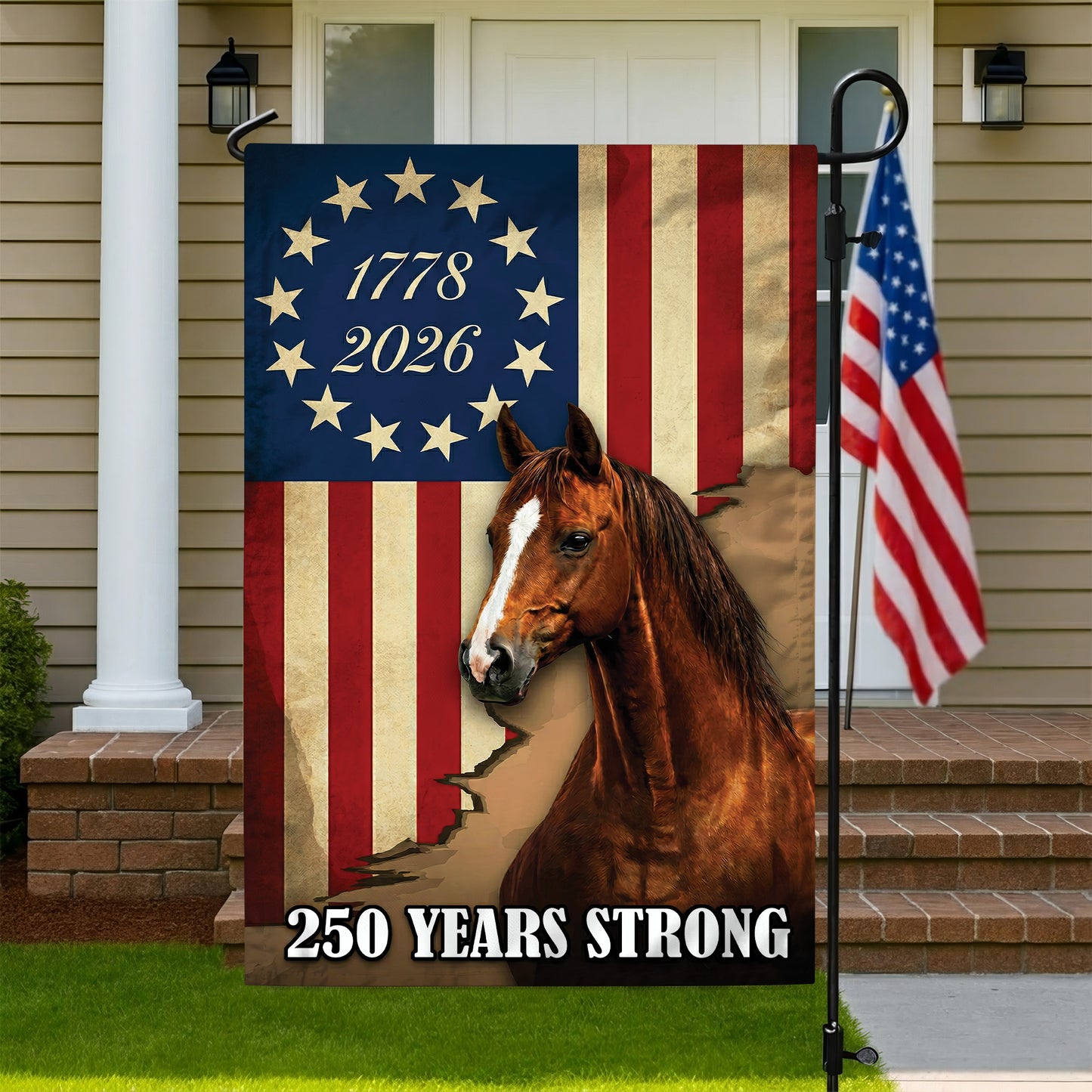 250 Years Strong Horse American Flag 1778 - 2026