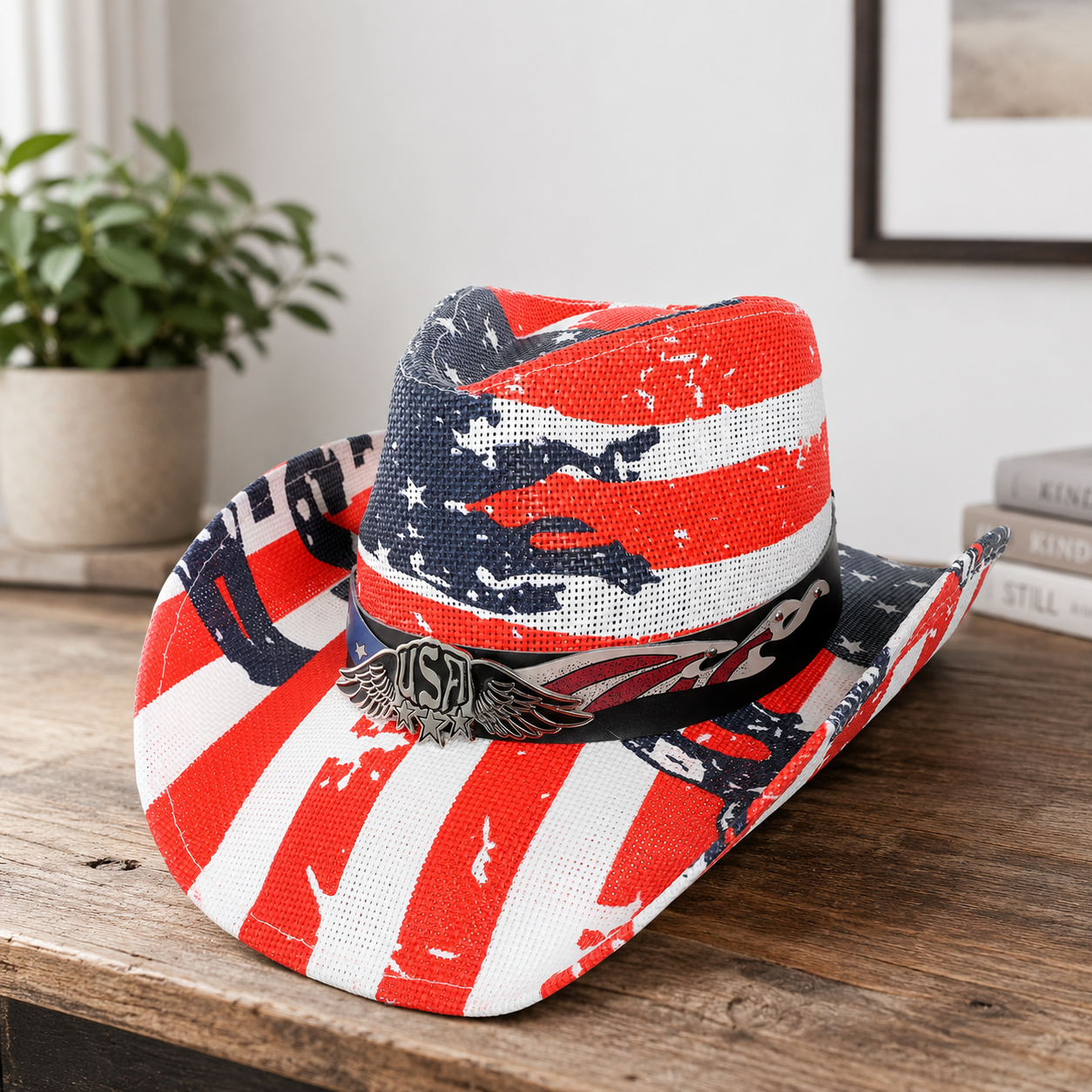 Patriotic Western USA Flag Paper Braid Cowboy Hat - USA 250th Anniversary Fedora Hat