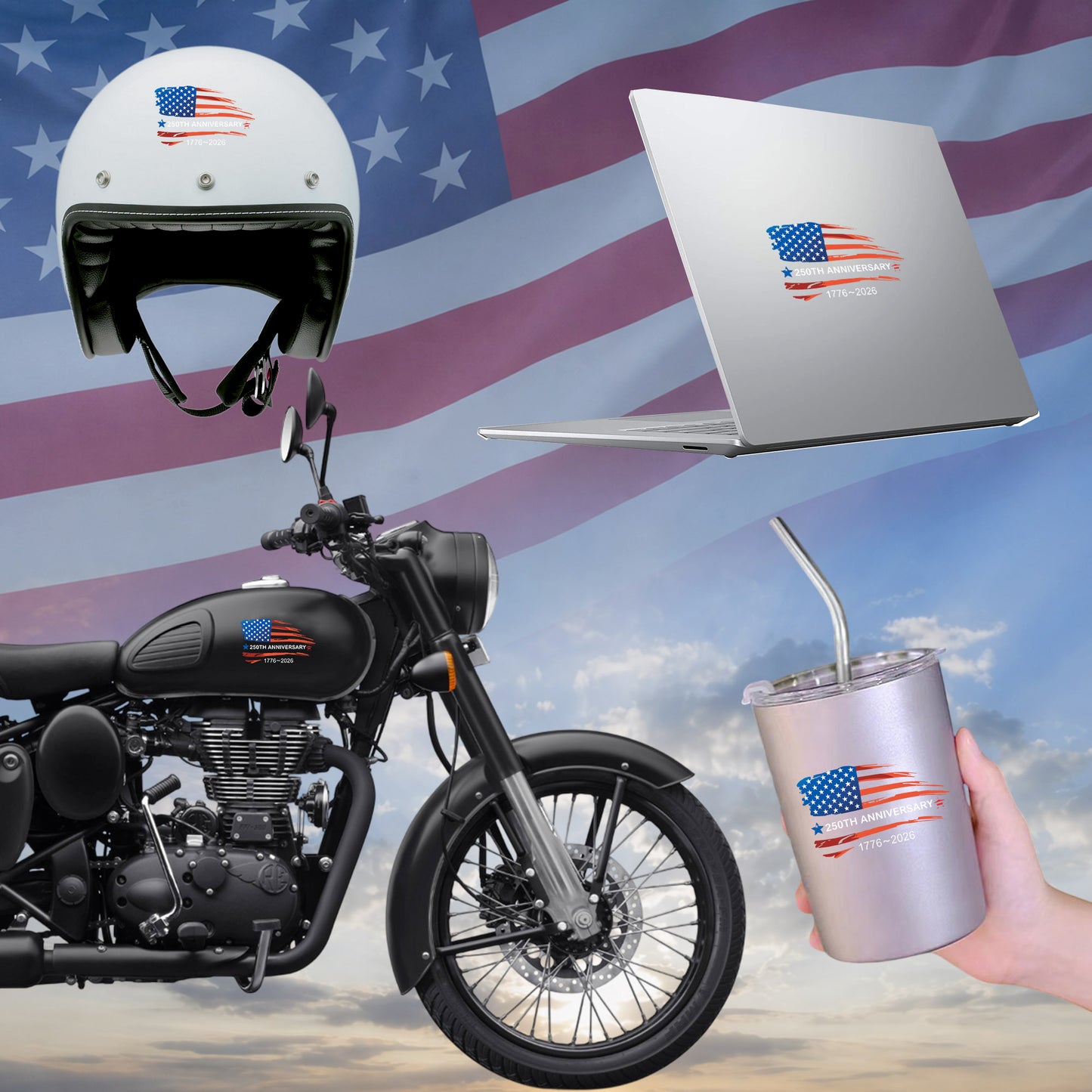 🔥 LIMITED TIME OFFER - 250 Years of America Flag High Quality UV DTF 3D Decal