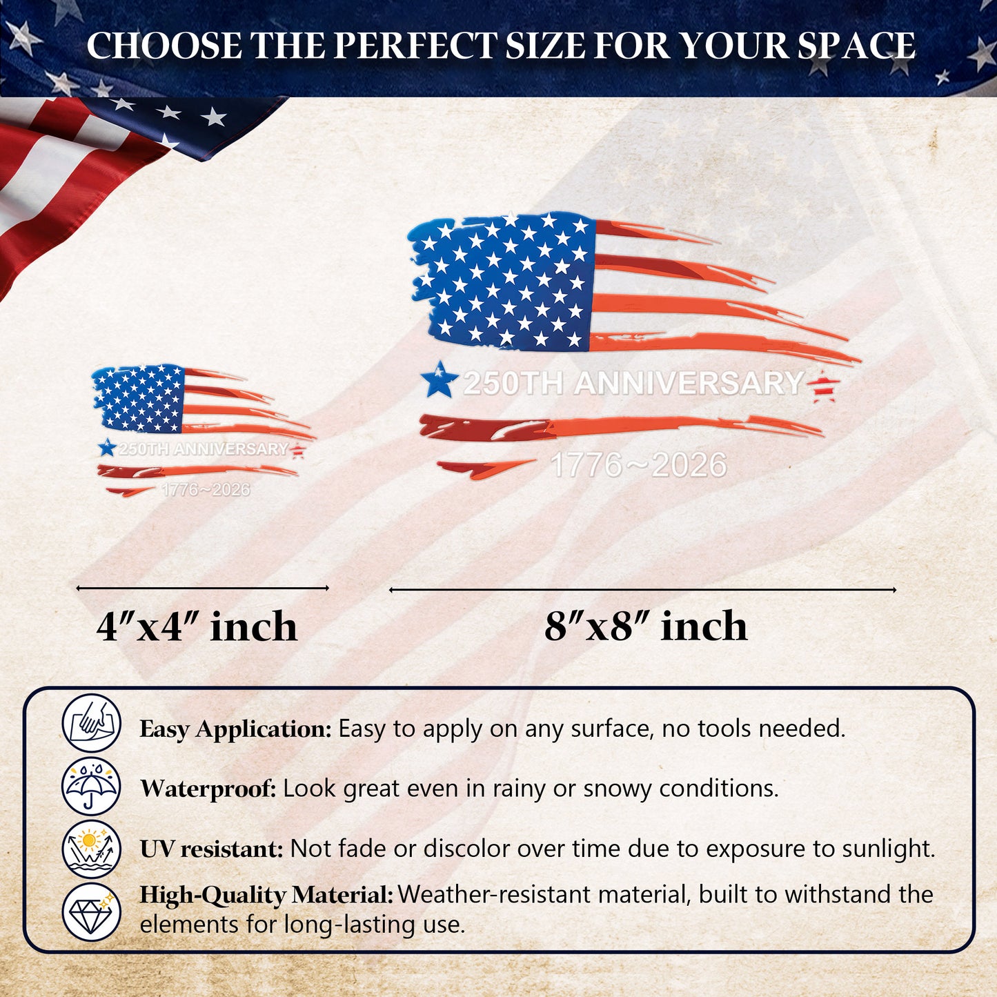 🔥 LIMITED TIME OFFER - 250 Years of America Flag High Quality UV DTF 3D Decal