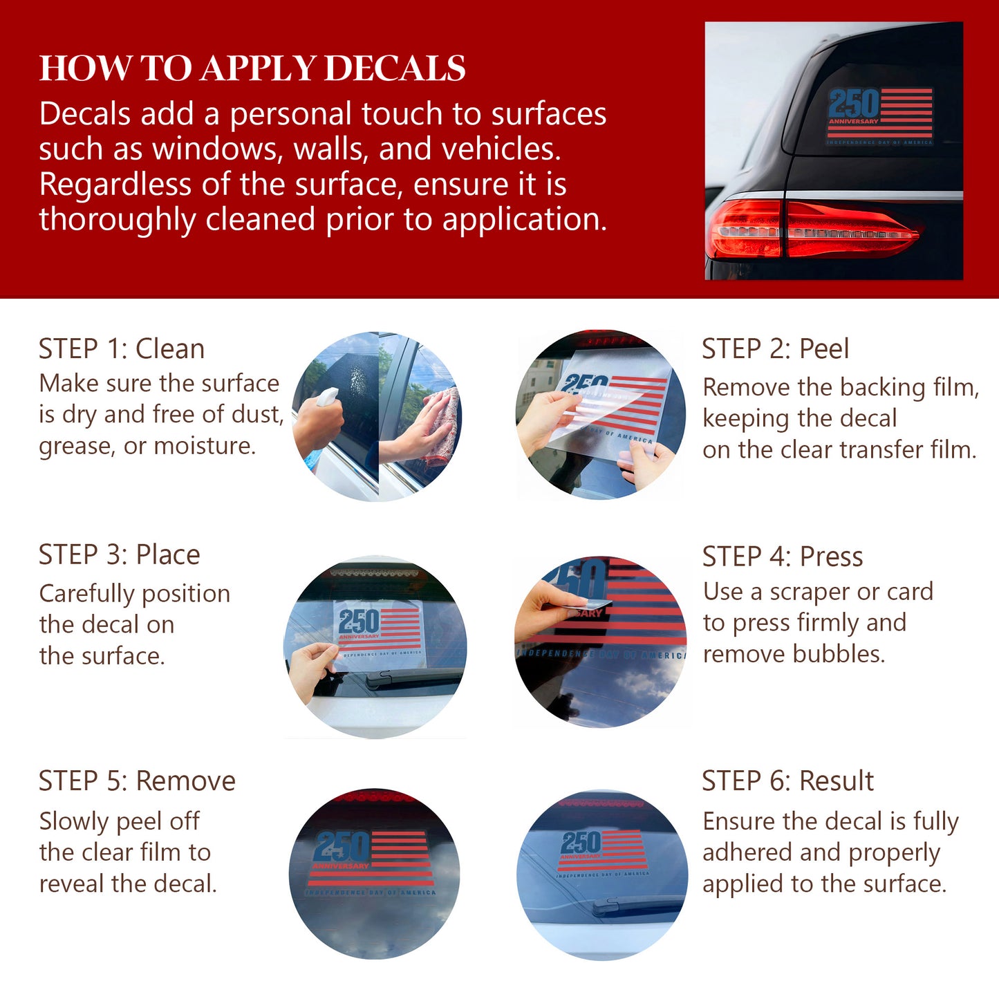 🔥 LIMITED TIME OFFER - Independence Day 250th Anniversary USA Flag High Quality UV DTF 3D Decal