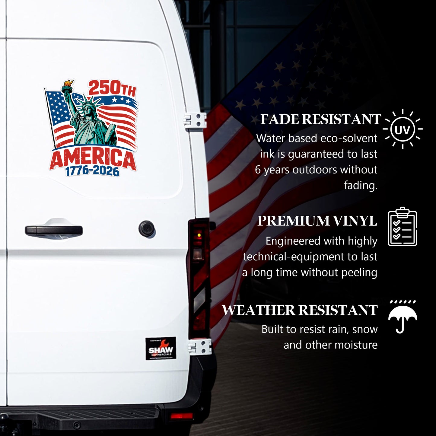 🔥 LIMITED TIME OFFER - USA Flag Liberty Statue 250th Anniversary High Quality UV DTF 3D Decal