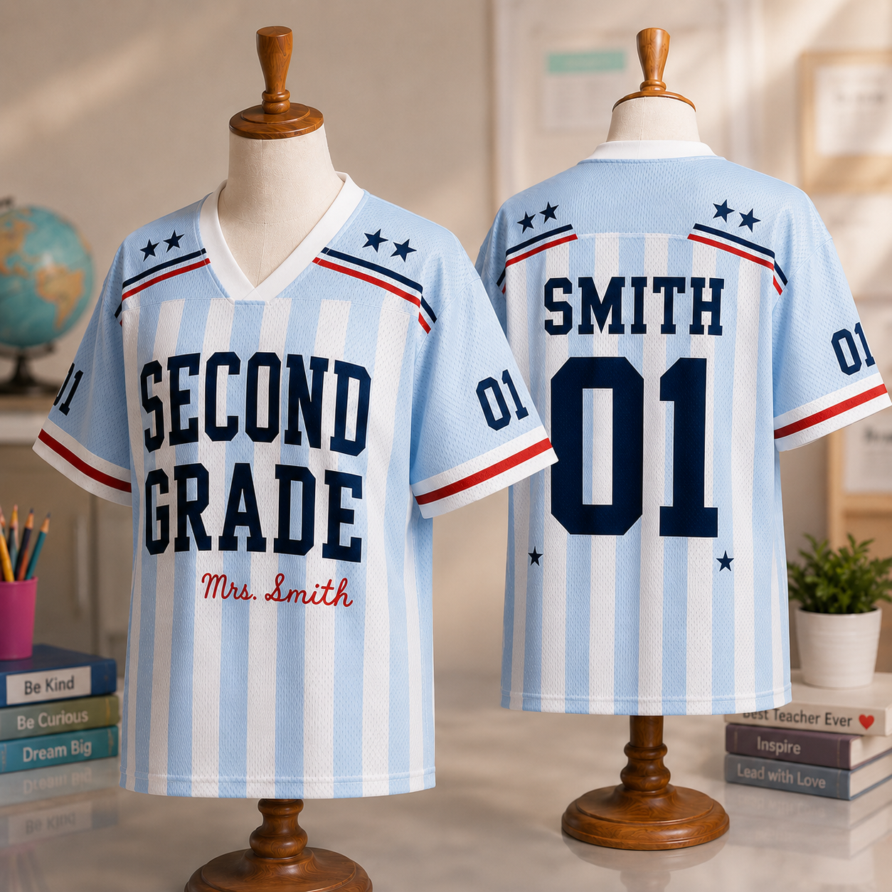 Personalized First Grade Teacher Shirt Drop Shoulder Mesh Football Jersey
