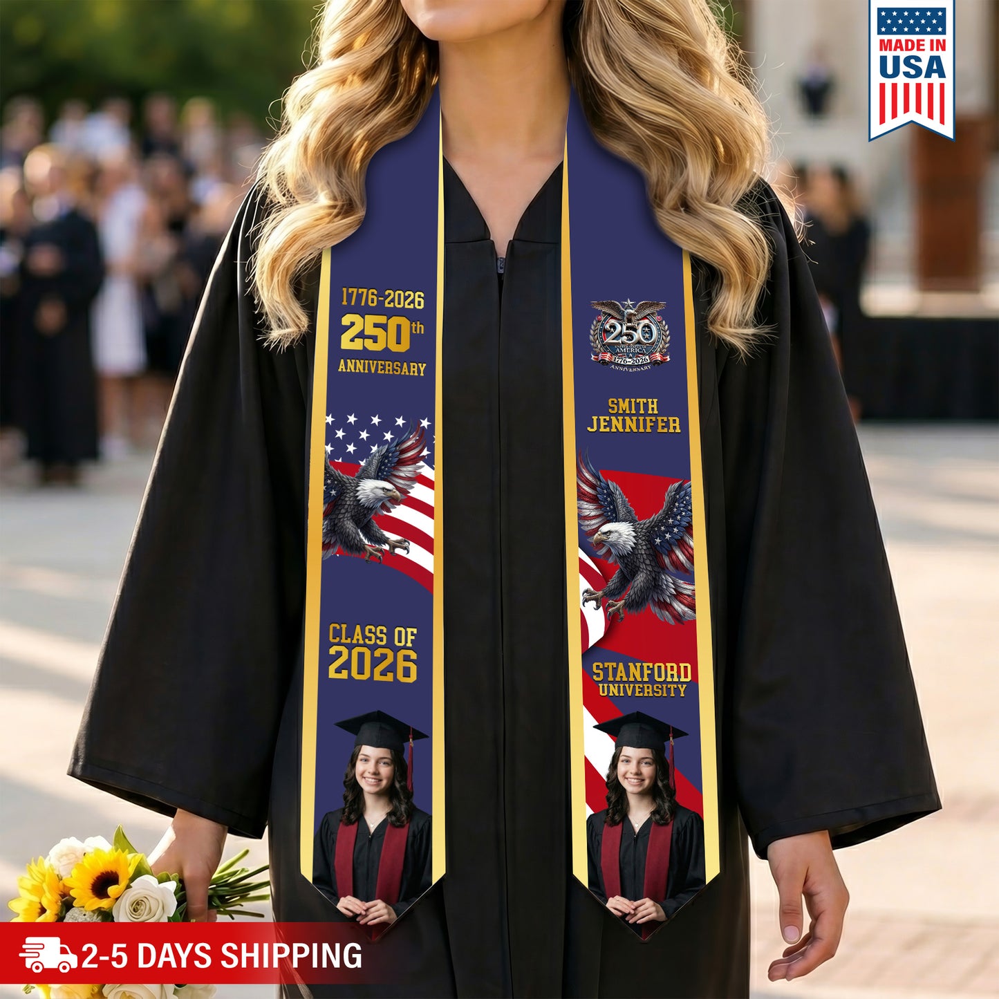 Custom Photo Class Of 2026 With America 250 Years Graduation Stole