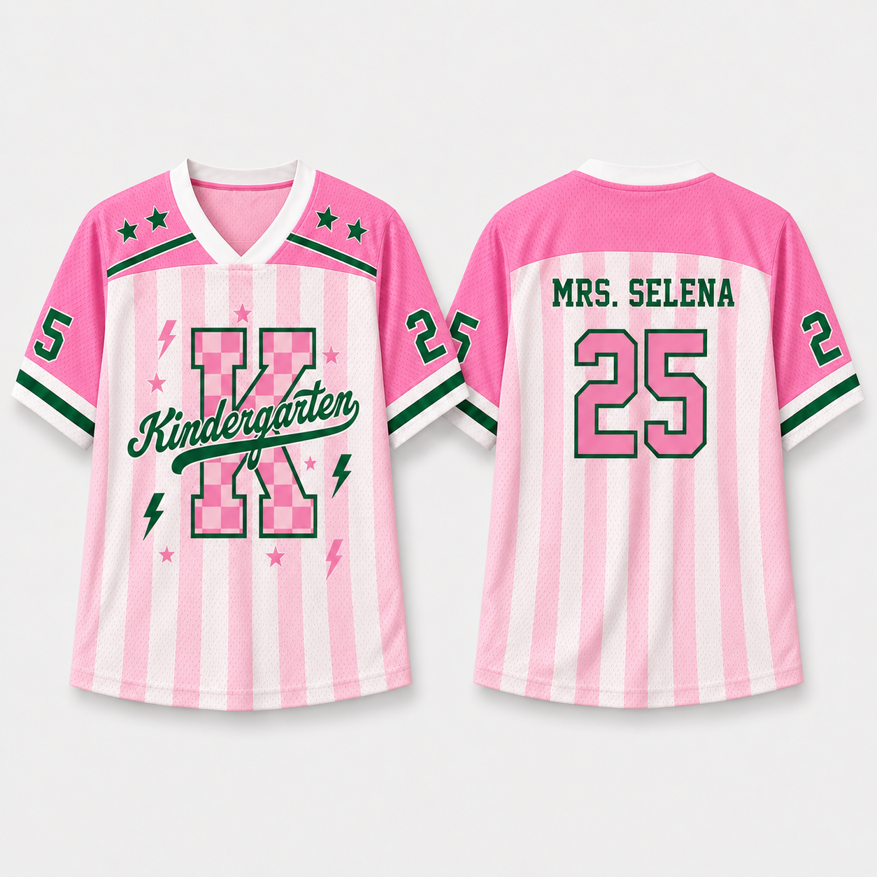 Personalized Grade And Name Preppy Stripes Stars Teacher Mesh Jersey