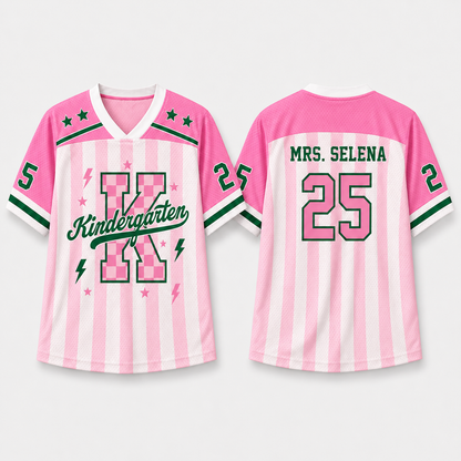 Personalized Grade And Name Preppy Stripes Stars Teacher Mesh Jersey