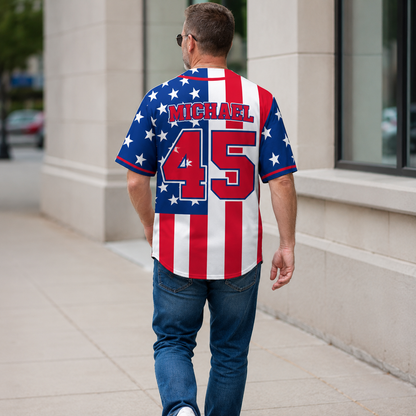 Custom Name American Flag Baseball Jersey - Personalized USA Shirt