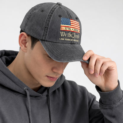 Patriotic USA We The People Printed Vintage Washed Baseball Cap | 250th Anniversary Hat