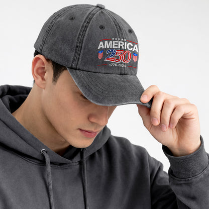 America 250 1776-2026 Printed Vintage Washed Baseball Cap | 250th Anniversary Hat
